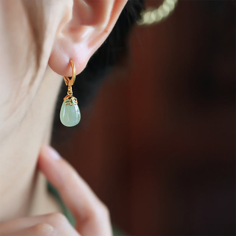 Nimara Ritual Green Chalcedony Water Drop Strength Copper Posts Earrings