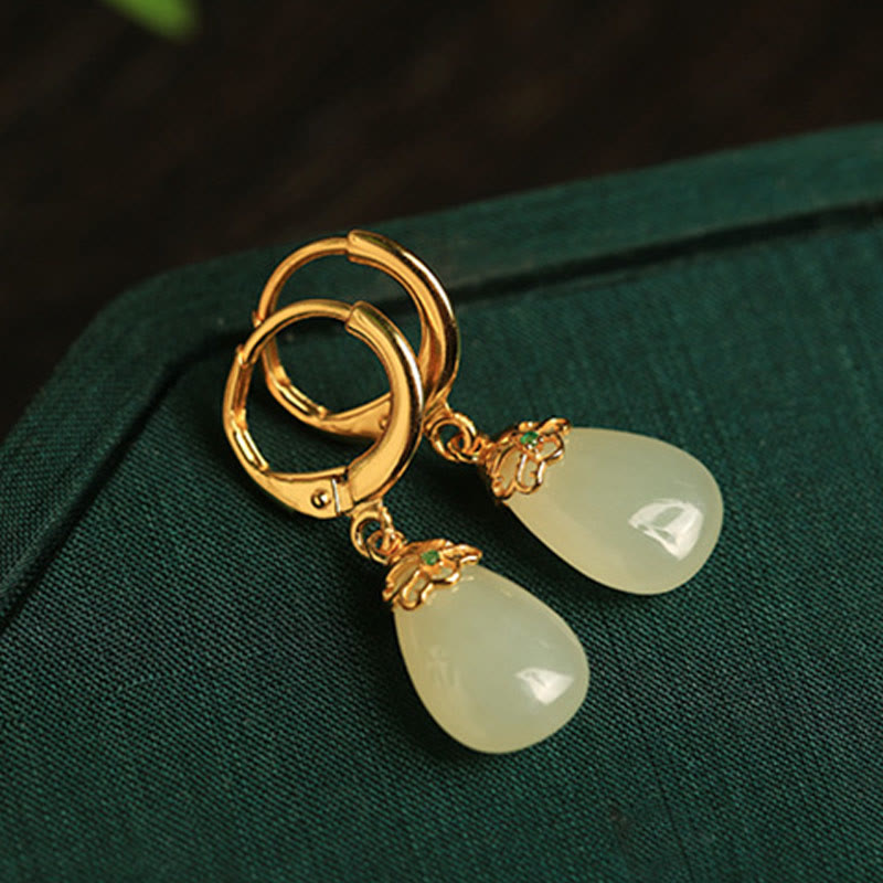 Nimara Ritual Green Chalcedony Water Drop Strength Copper Posts Earrings