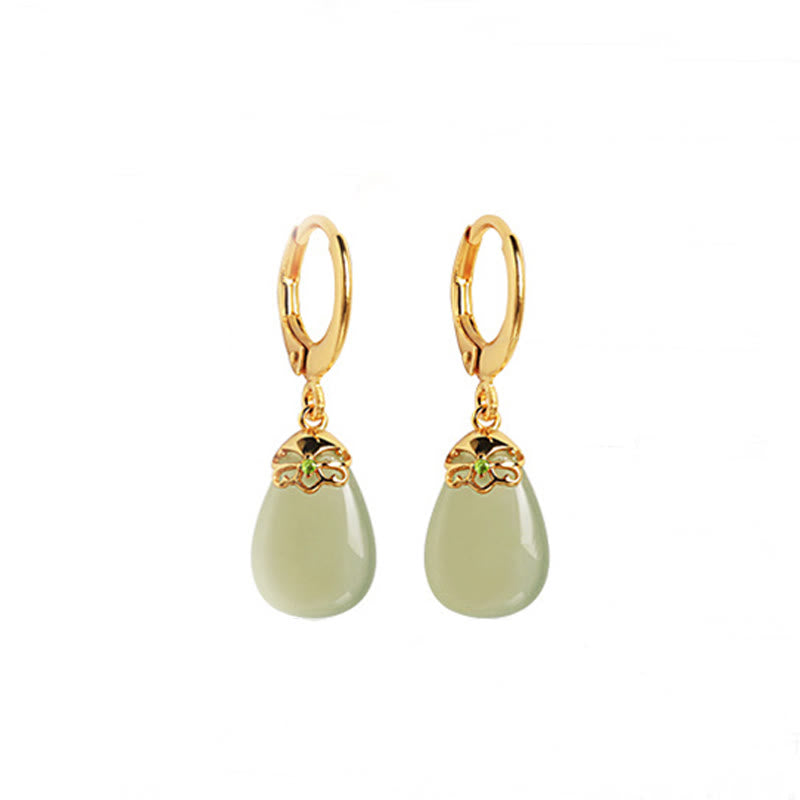Nimara Ritual Green Chalcedony Water Drop Strength Copper Posts Earrings