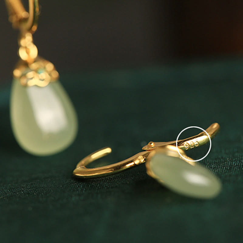Nimara Ritual Green Chalcedony Water Drop Strength Copper Posts Earrings