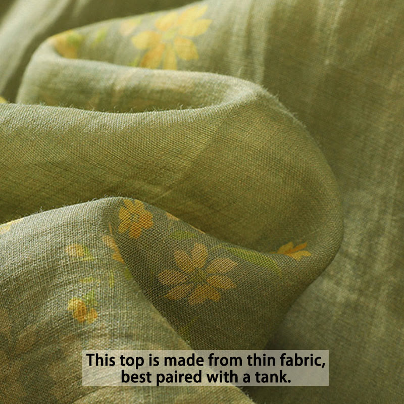 Nimara Ritual Small Yellow Flower Leaves Buttons Short Sleeve Women's Shirt