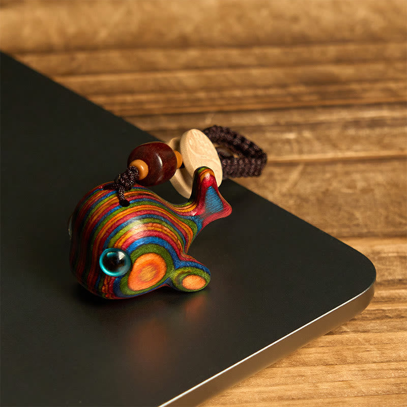Nimara Ritual Rainbow Eucalyptus Dolphin Carved Positive Key Chain Phone Hanging Decoration