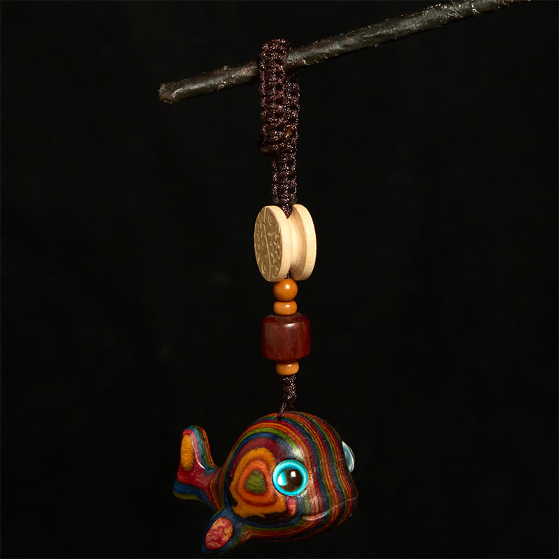 Nimara Ritual Rainbow Eucalyptus Dolphin Carved Positive Key Chain Phone Hanging Decoration