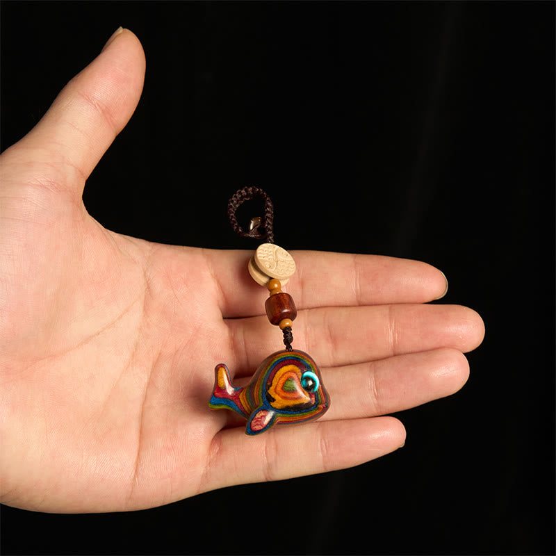 Nimara Ritual Rainbow Eucalyptus Dolphin Carved Positive Key Chain Phone Hanging Decoration