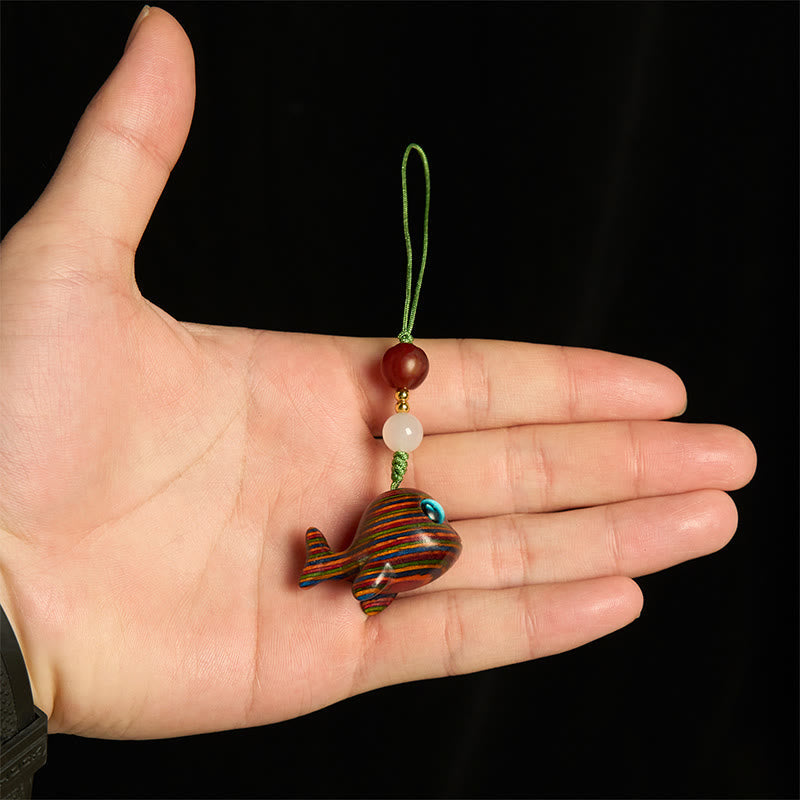 Nimara Ritual Rainbow Eucalyptus Dolphin Carved Positive Key Chain Phone Hanging Decoration