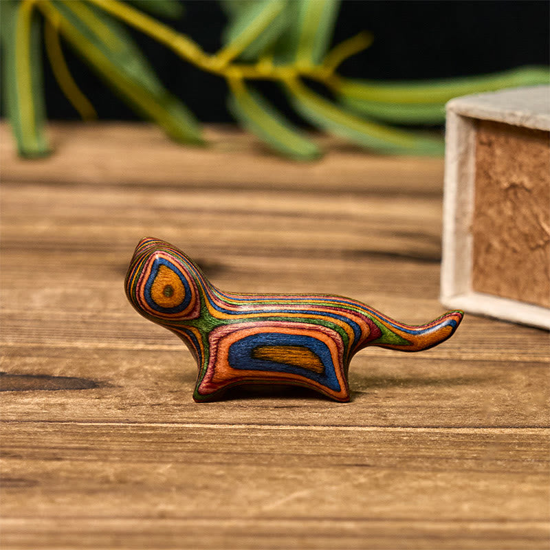 Nimara Ritual Mini Rainbow Eucalyptus Walking Cat Carved Reduce Stress Decoration