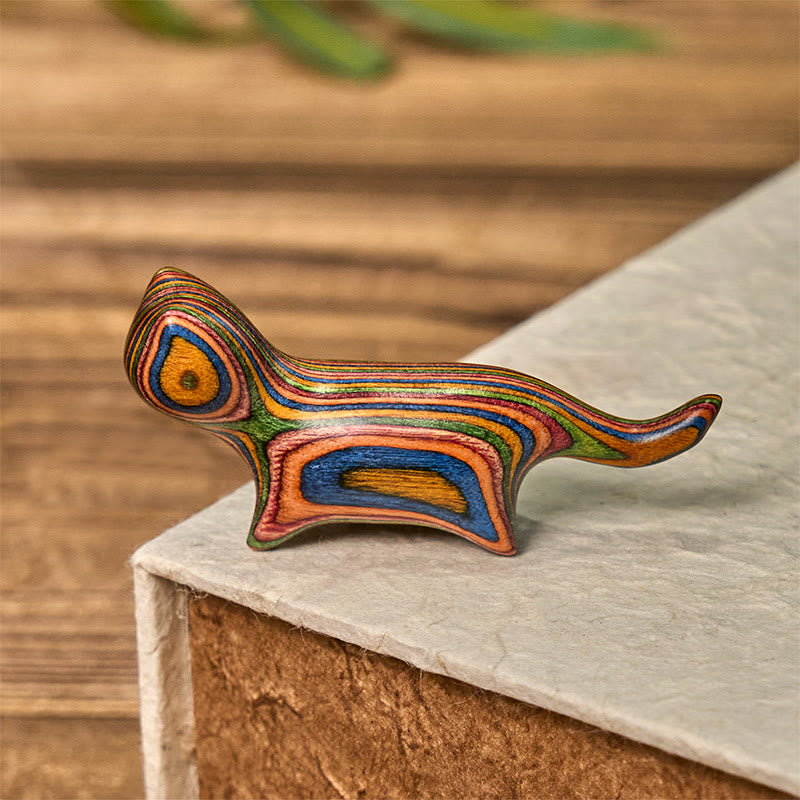 Nimara Ritual Mini Rainbow Eucalyptus Walking Cat Carved Reduce Stress Decoration