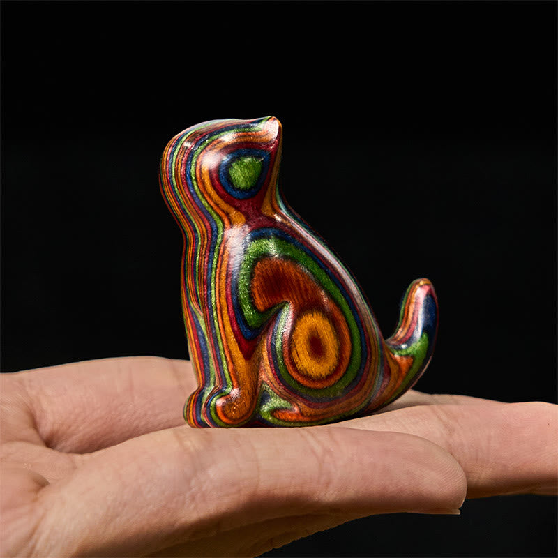 Nimara Ritual 2Pcs Mini Rainbow Eucalyptus Sitting Cat Carved Reduce Stress Decoration