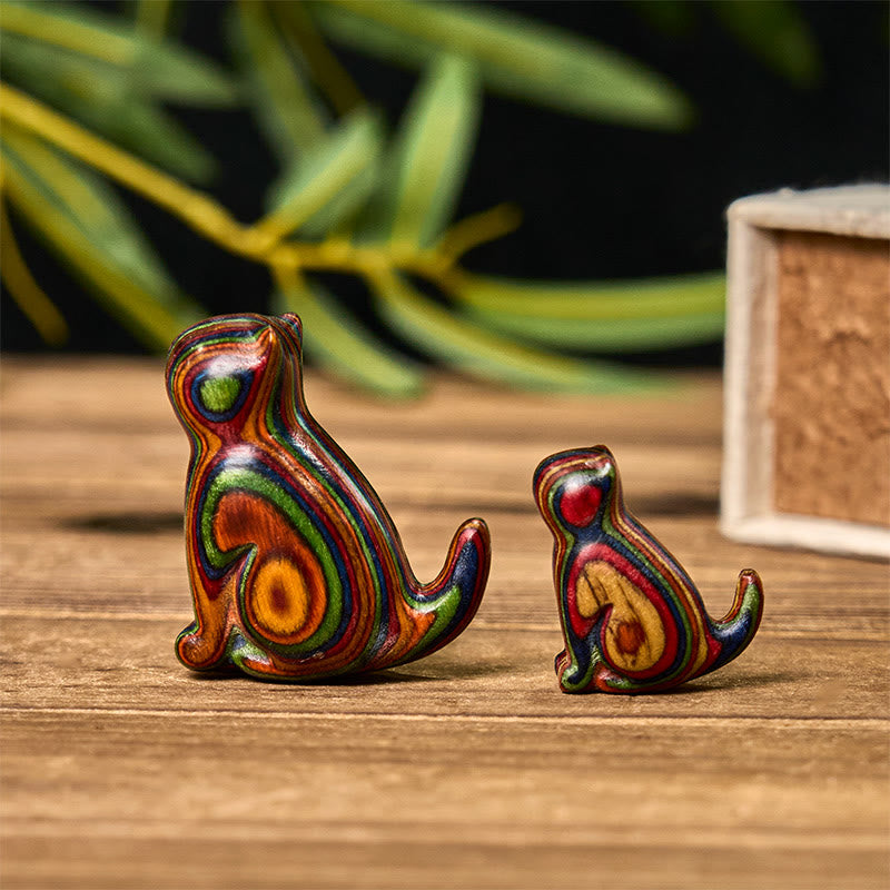 Nimara Ritual 2Pcs Mini Rainbow Eucalyptus Sitting Cat Carved Reduce Stress Decoration