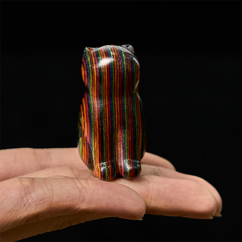 Nimara Ritual 2Pcs Mini Rainbow Eucalyptus Sitting Cat Carved Reduce Stress Decoration