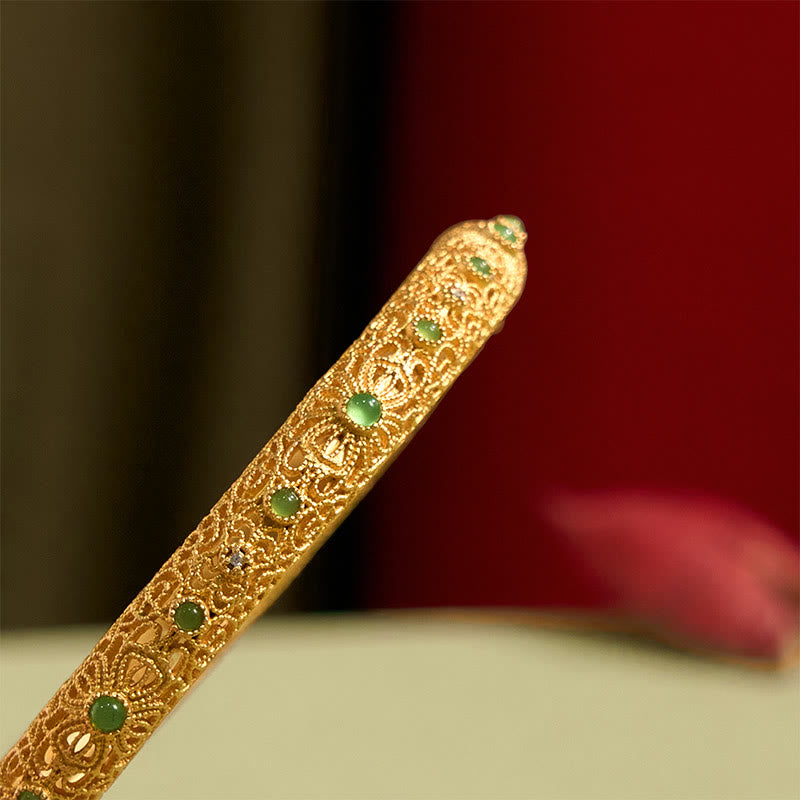 Nimara Ritual Hollow Filigree Design Copper Plated Gold Wealth Bracelet Bangle