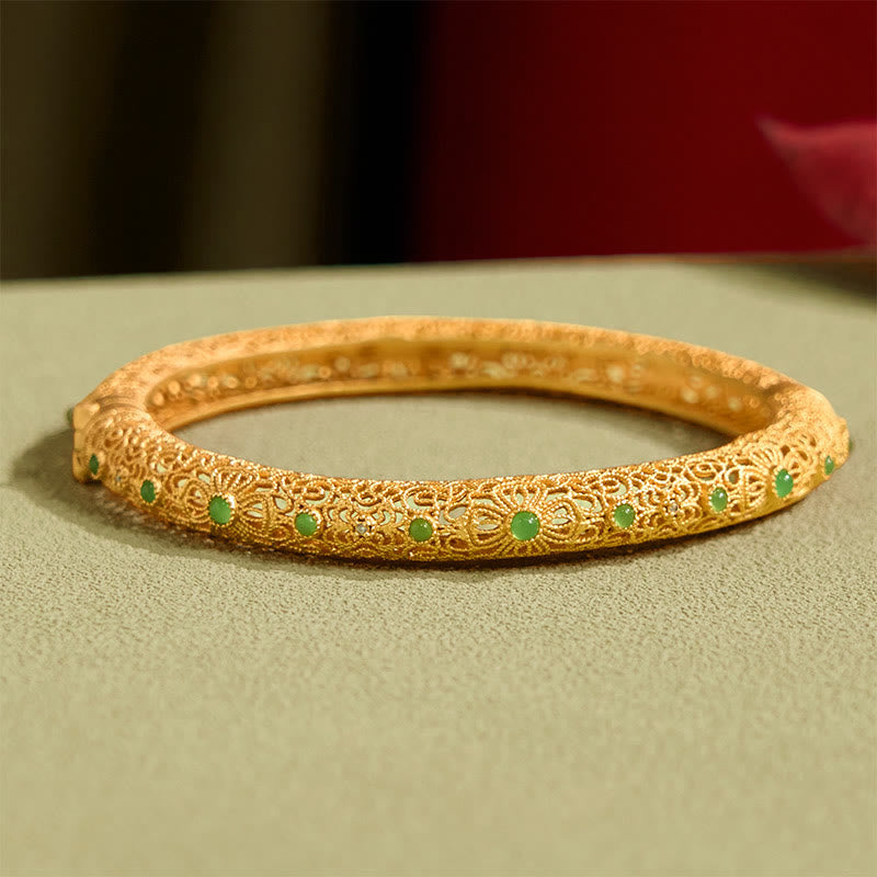Nimara Ritual Hollow Filigree Design Copper Plated Gold Wealth Bracelet Bangle