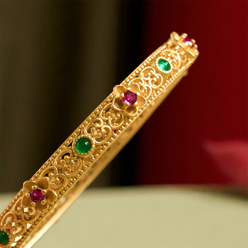 Nimara Ritual Hollow Design Copper Plated Gold Flower Luck Bracelet Bangle