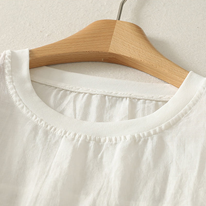 Nimara Ritual Casual Embroidery Red Heart Short Sleeve Women's Cotton Linen T-Shirt