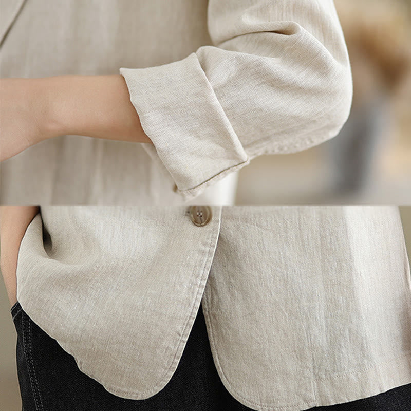 Nimara Ritual Spring Solid Color Long Sleeve Cotton Linen Women's Jacket With Pockets