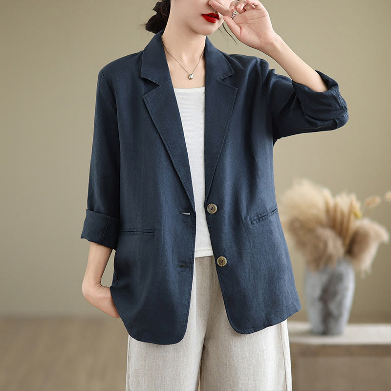 Nimara Ritual Spring Solid Color Long Sleeve Cotton Linen Women's Jacket With Pockets