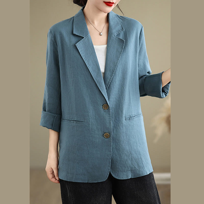 Nimara Ritual Spring Solid Color Long Sleeve Cotton Linen Women's Jacket With Pockets