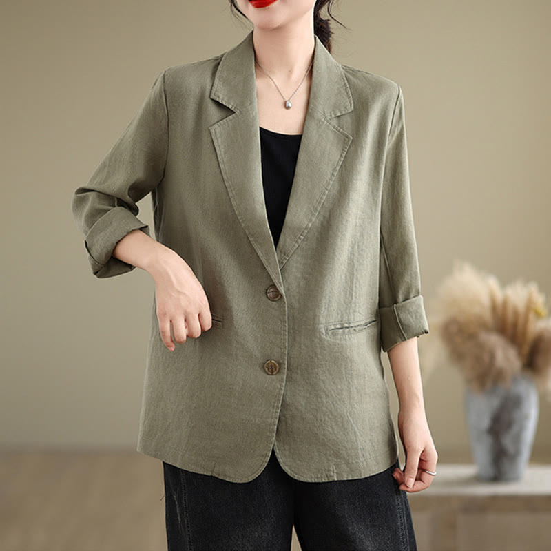 Nimara Ritual Spring Solid Color Long Sleeve Cotton Linen Women's Jacket With Pockets