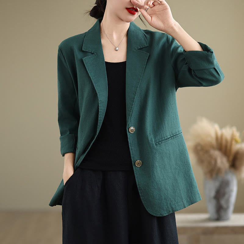 Nimara Ritual Spring Solid Color Long Sleeve Cotton Linen Women's Jacket With Pockets