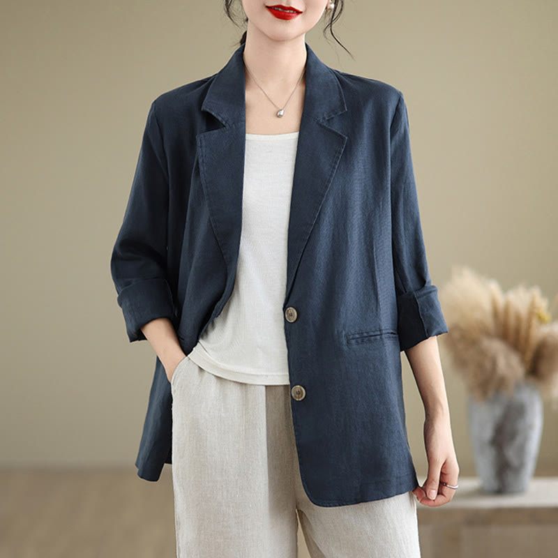 Nimara Ritual Spring Solid Color Long Sleeve Cotton Linen Women's Jacket With Pockets