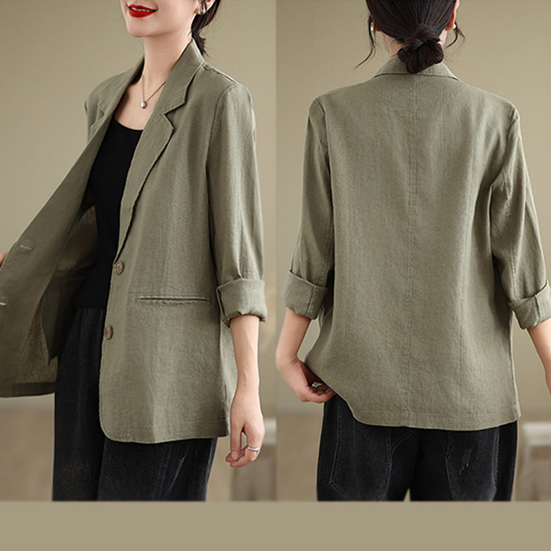 Nimara Ritual Spring Solid Color Long Sleeve Cotton Linen Women's Jacket With Pockets