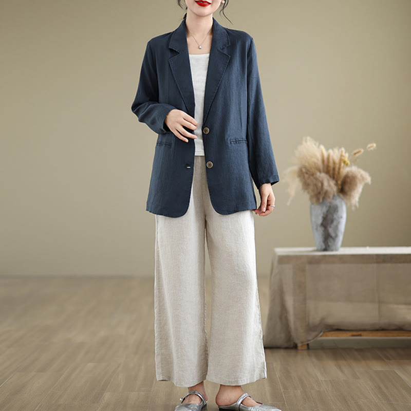 Nimara Ritual Spring Solid Color Long Sleeve Cotton Linen Women's Jacket With Pockets