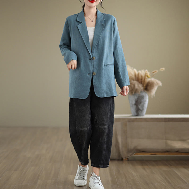 Nimara Ritual Spring Solid Color Long Sleeve Cotton Linen Women's Jacket With Pockets