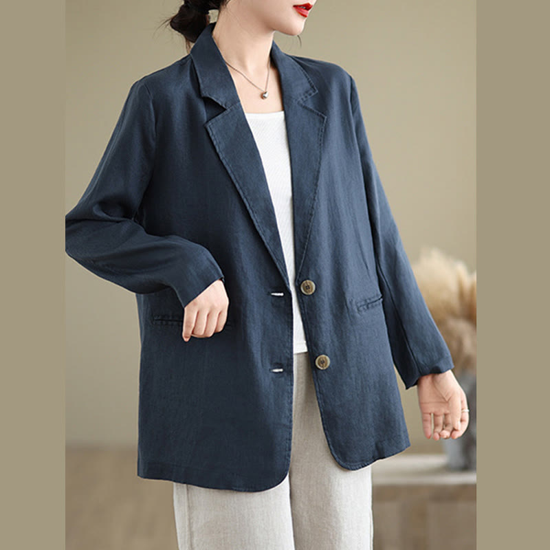 Nimara Ritual Spring Solid Color Long Sleeve Cotton Linen Women's Jacket With Pockets
