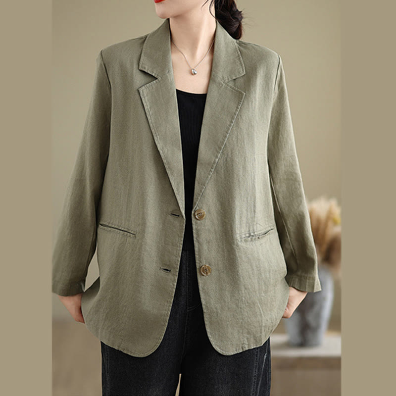 Nimara Ritual Spring Solid Color Long Sleeve Cotton Linen Women's Jacket With Pockets