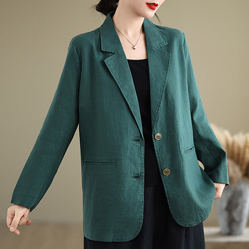 Nimara Ritual Spring Solid Color Long Sleeve Cotton Linen Women's Jacket With Pockets