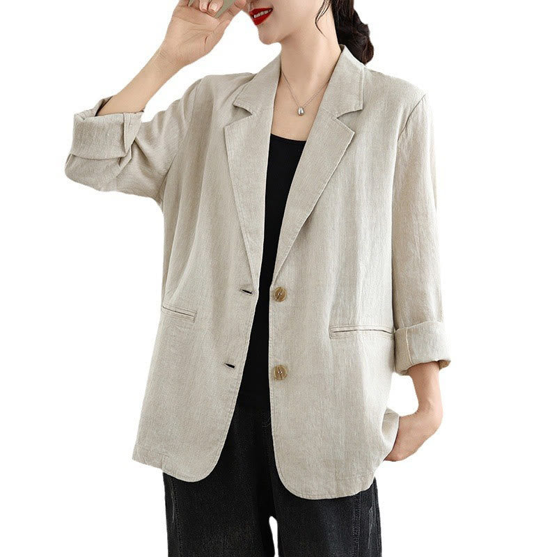Nimara Ritual Spring Solid Color Long Sleeve Cotton Linen Women's Jacket With Pockets
