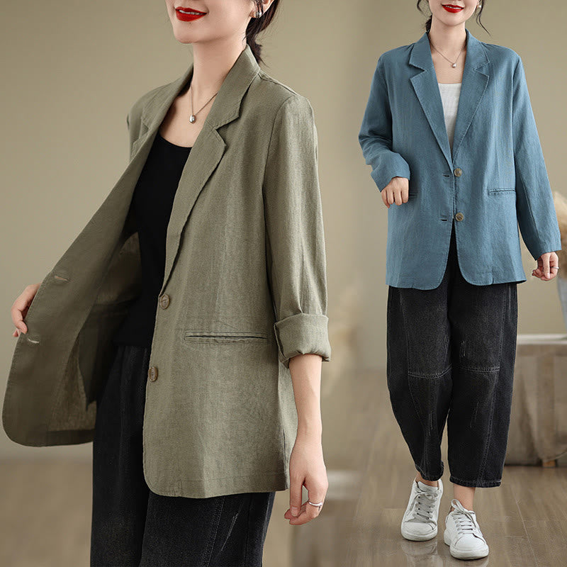 Nimara Ritual Spring Solid Color Long Sleeve Cotton Linen Women's Jacket With Pockets