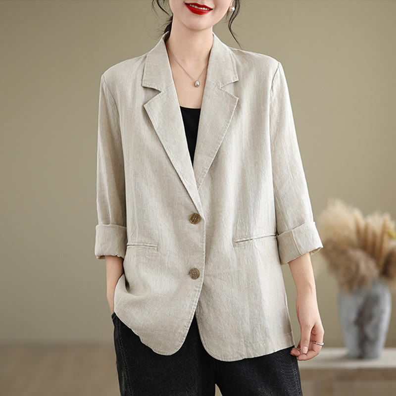 Nimara Ritual Spring Solid Color Long Sleeve Cotton Linen Women's Jacket With Pockets