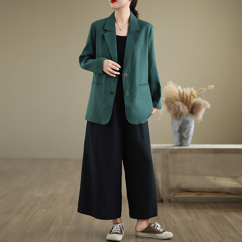Nimara Ritual Spring Solid Color Long Sleeve Cotton Linen Women's Jacket With Pockets