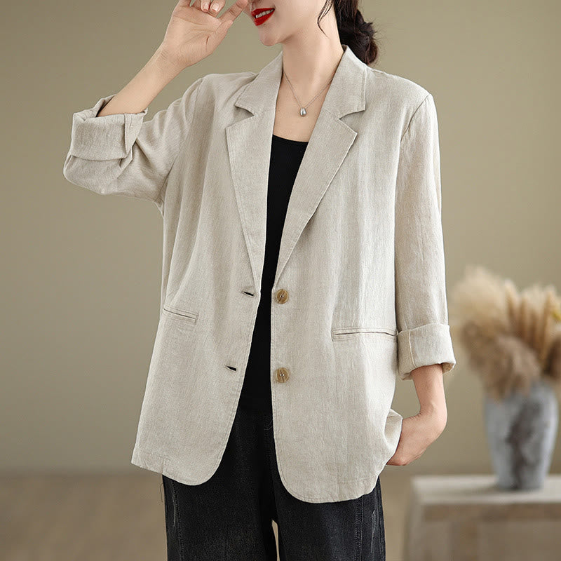 Nimara Ritual Spring Solid Color Long Sleeve Cotton Linen Women's Jacket With Pockets
