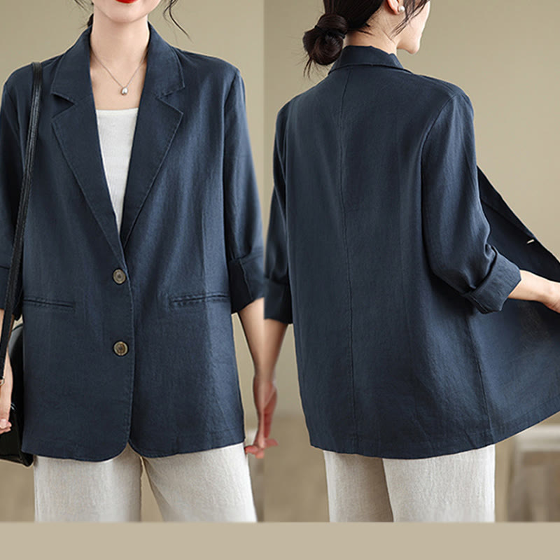 Nimara Ritual Spring Solid Color Long Sleeve Cotton Linen Women's Jacket With Pockets