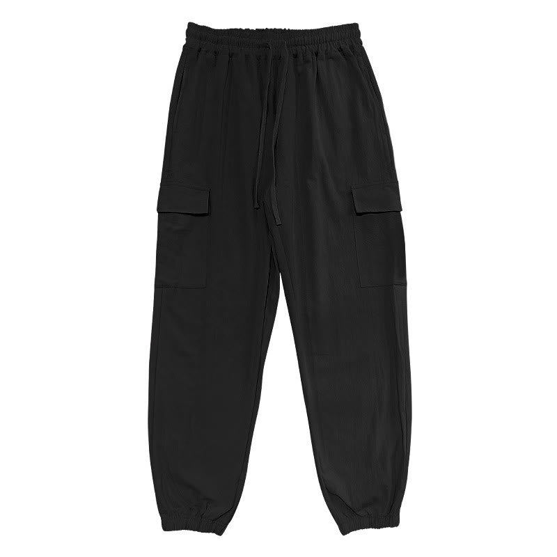 Nimara Ritual Solid Color Linen Drawstring Men's Cargo Pants With Pockets