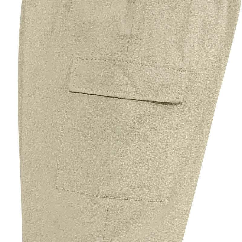 Nimara Ritual Solid Color Linen Drawstring Men's Cargo Pants With Pockets