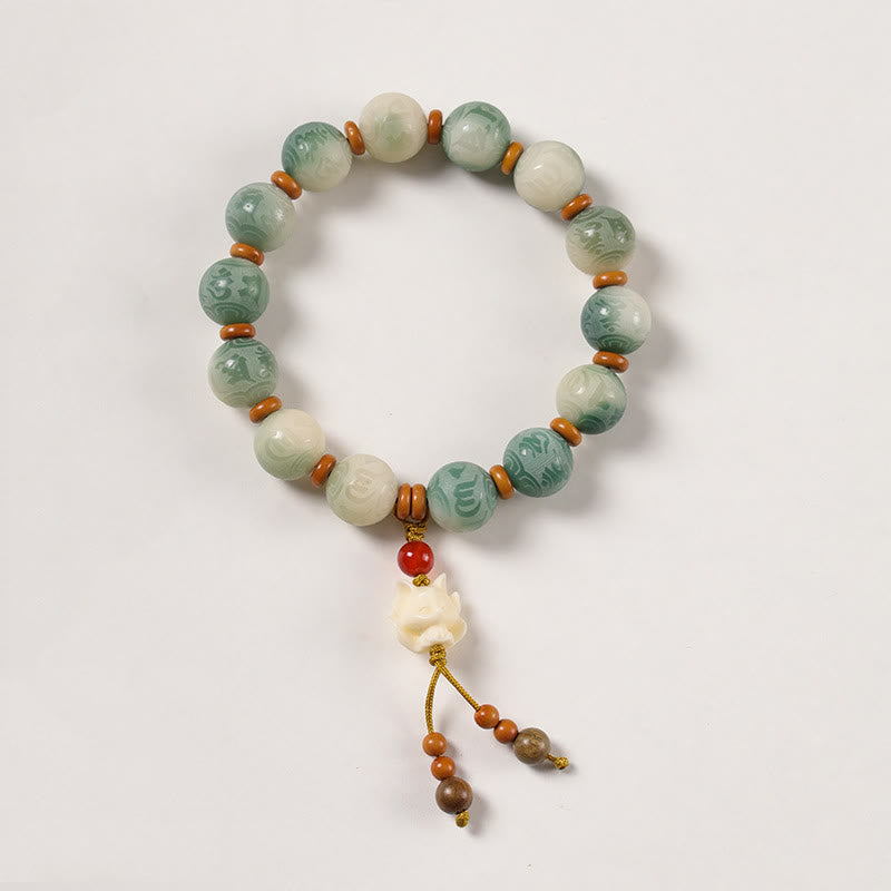 Nimara Ritual Gradient Bodhi Seed Om Mani Padme Hum Carved Zakiram Peace Bracelet