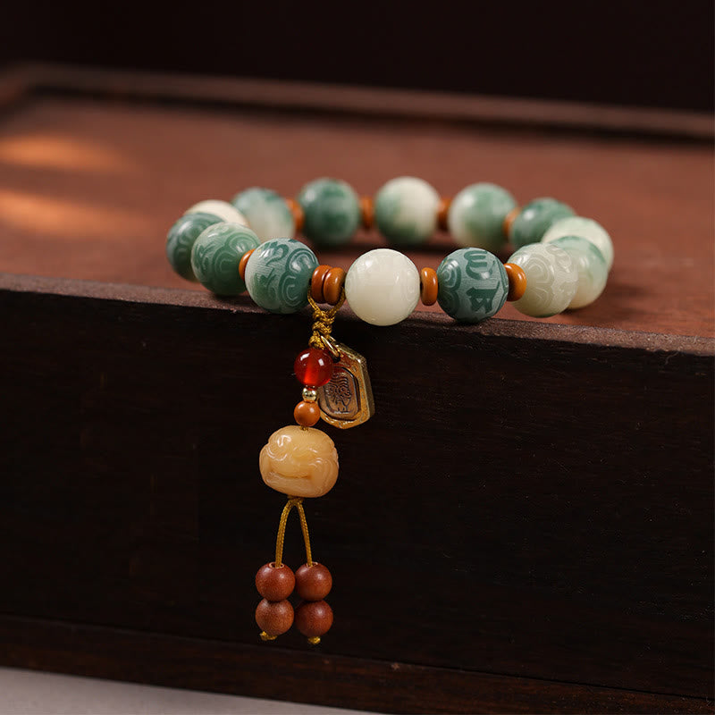Nimara Ritual Gradient Bodhi Seed Om Mani Padme Hum Carved Zakiram Peace Bracelet