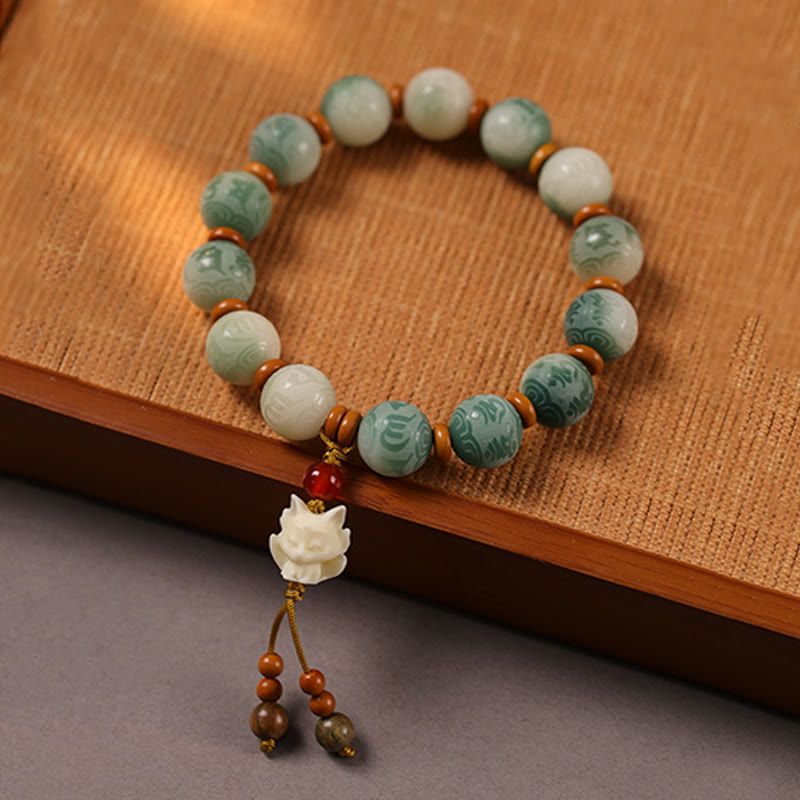 Nimara Ritual Gradient Bodhi Seed Om Mani Padme Hum Carved Zakiram Peace Bracelet