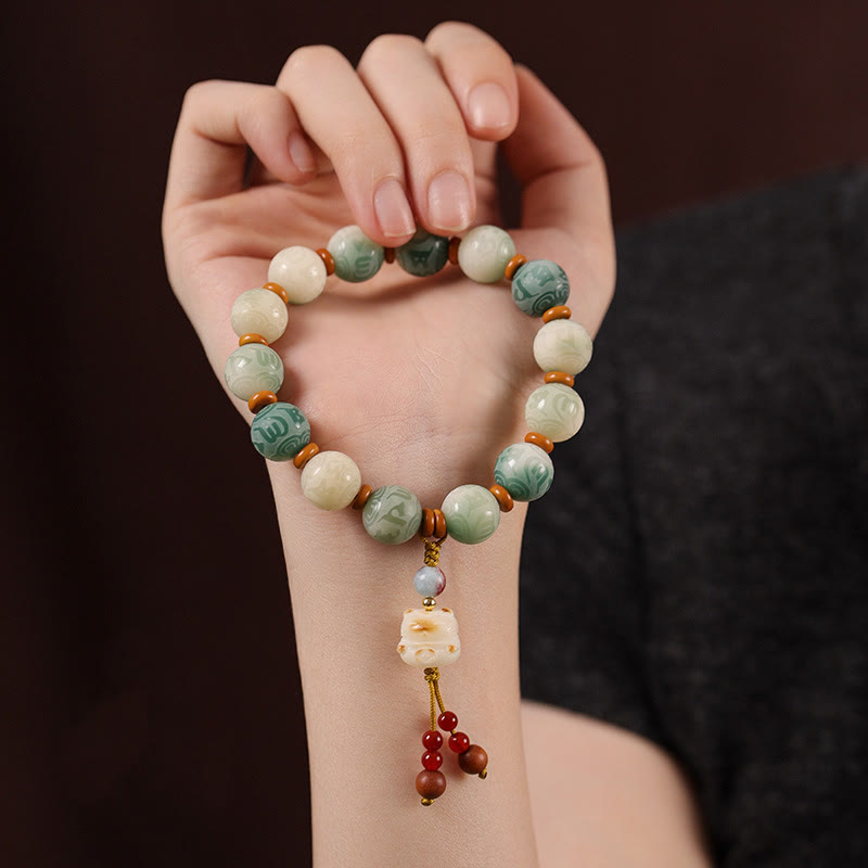 Nimara Ritual Gradient Bodhi Seed Om Mani Padme Hum Carved Zakiram Peace Bracelet