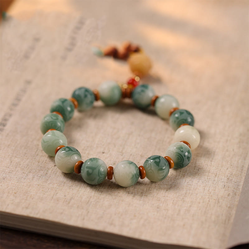 Nimara Ritual Gradient Bodhi Seed Om Mani Padme Hum Carved Zakiram Peace Bracelet