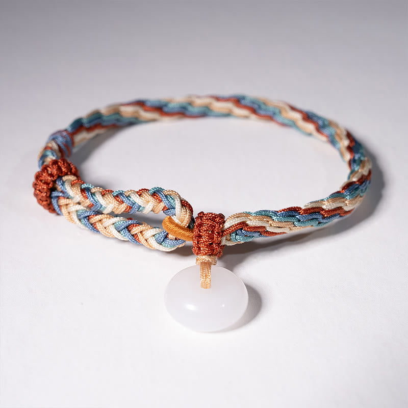Nimara Ritual Natural Hetian Jade Peace Buckle Protection Colored Rope Braided Bracelet