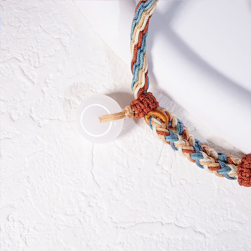 Nimara Ritual Natural Hetian Jade Peace Buckle Protection Colored Rope Braided Bracelet