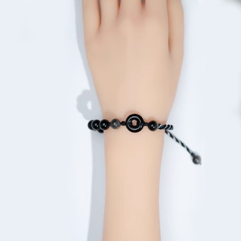 Nimara Ritual Natural Black Obsidian Peace Buckle Purification Black Rope Bracelet