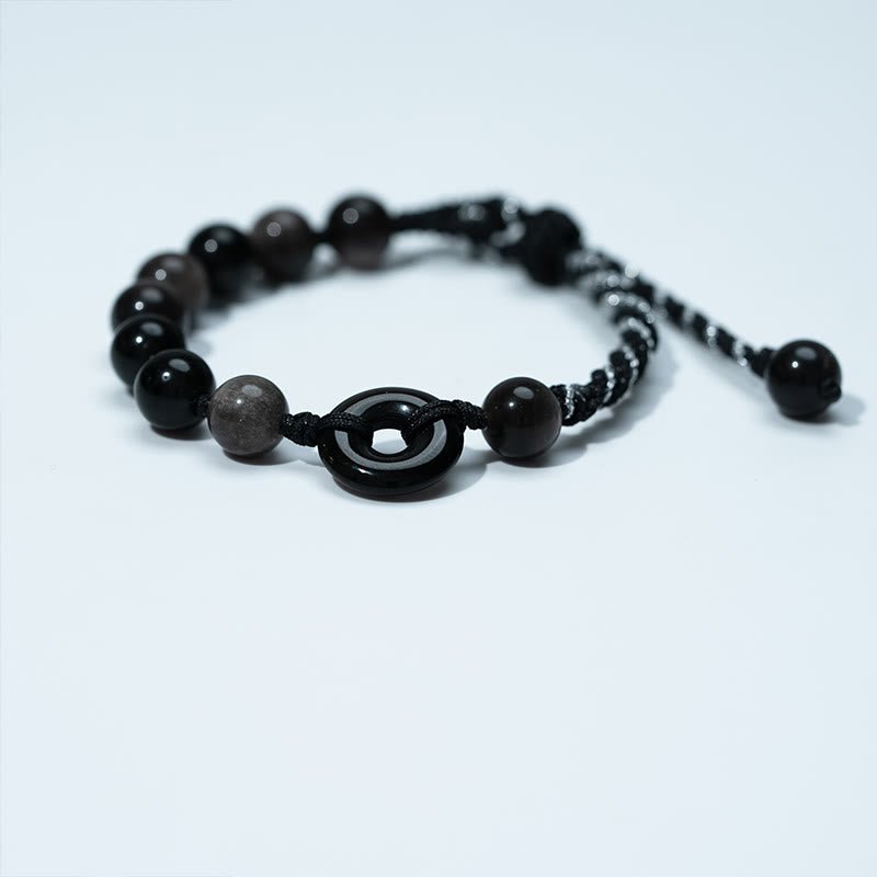 Nimara Ritual Natural Black Obsidian Peace Buckle Purification Black Rope Bracelet
