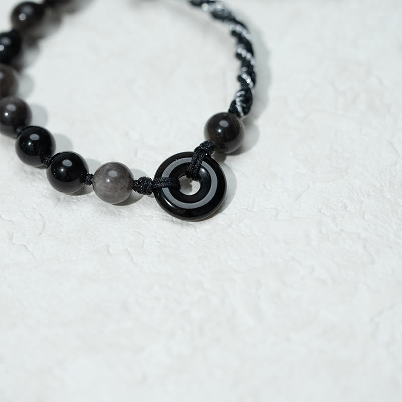 Nimara Ritual Natural Black Obsidian Peace Buckle Purification Black Rope Bracelet