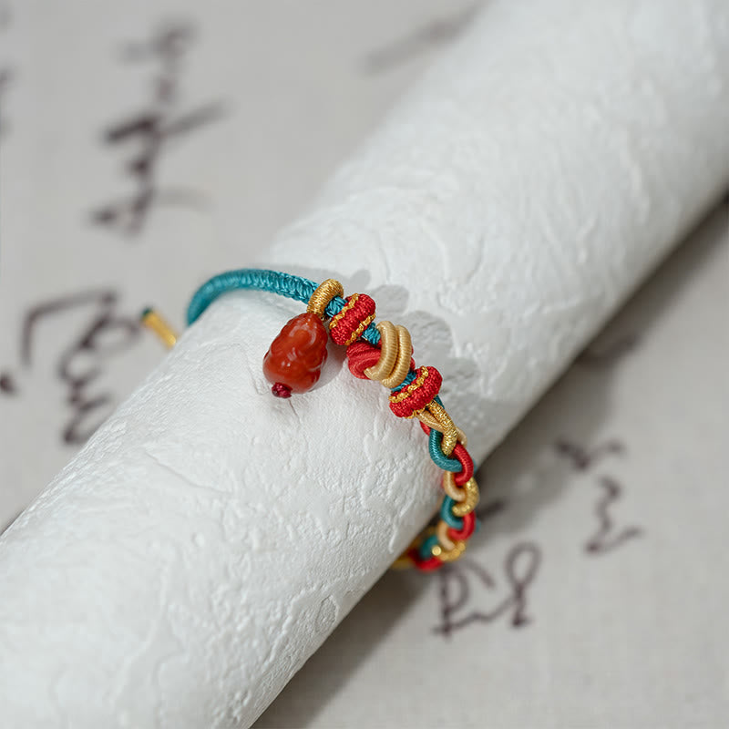 Nimara Ritual Natural Red Agate Pixiu Confidence Four-strand Braid Rope Bracelet