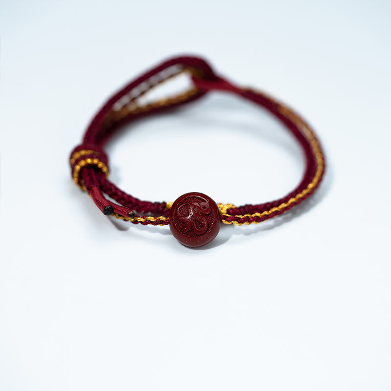 Nimara Ritual Peach Blossom Knot Cinnabar Beads Eight-strand Braid Blessing Bracelet